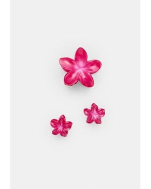 Stradivarius Set Di 3 Fermagli Per Pelliccia A Forma Di Fiore - Rosa