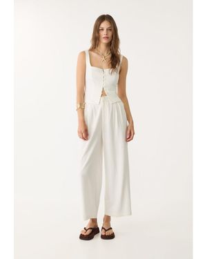 Stradivarius Pantaloni Culotte Con Pince Misto Lino - Bianco