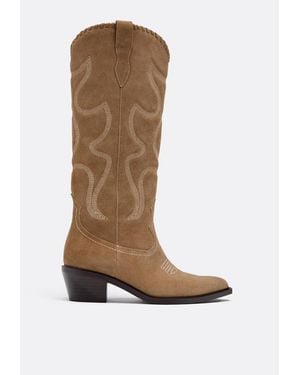 Stradivarius Stivali Con Tacco Stile Cowboy - Marrone