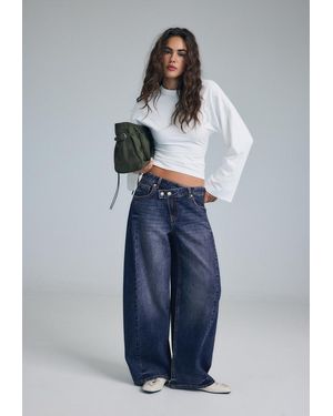Stradivarius Jeans Baggy Con Vita Incrociata - Blu