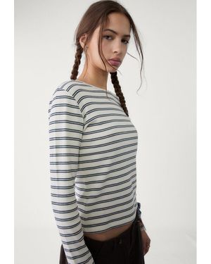 Stradivarius Maglietta Basic A Righe - Grigio