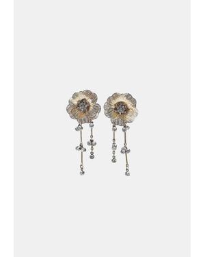 Stradivarius Orecchino Lungo Fiore Con Strass - Bianco