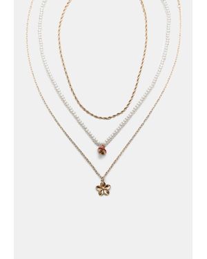 Stradivarius Set Di 3 Collane Con Funghi E Fiori - Bianco