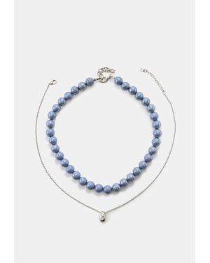 Stradivarius Set 2 Collane Con Palline - Blu