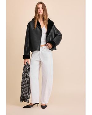 Stradivarius Giubbotto Double Face Collo A Scialle Finta Pelle - Neutro
