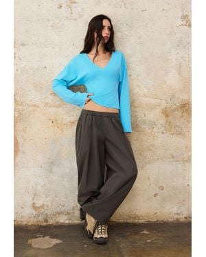 Stradivarius T-Shirt Con Maniche Giapponesi E Scollo A V - Blu