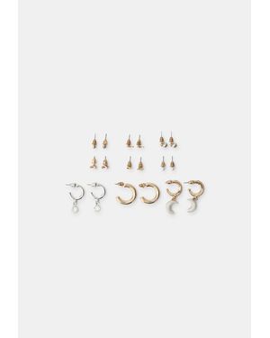 Stradivarius Set 9 Orecchini Con Luna - Metallizzato