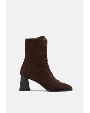Stradivarius Stivaletto Tacco Pelle Lacci - Marrone