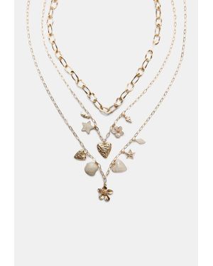 Stradivarius Set Di 3 Collane Multi Charm Smaltate - Bianco