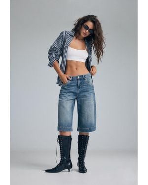 Stradivarius Bermuda Denim Wide Leg Maxi Tasche - Blu