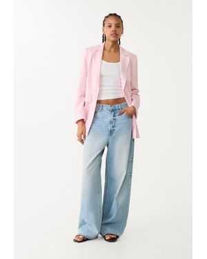 Stradivarius Blazer Regular Con Lino - Blu
