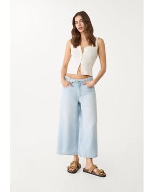 Stradivarius Jeans Culotte Fluidi Con Cintura - Blu