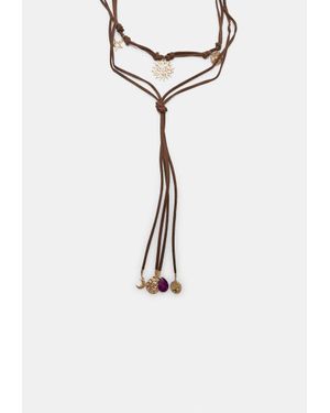 Stradivarius Collana Con Cordini, Perline E Sole - Marrone