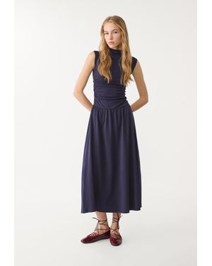Stradivarius Vestito Midi Con Collo A Camino - Blu