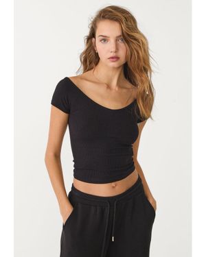 Stradivarius Maglietta Con Scollo A V - Nero