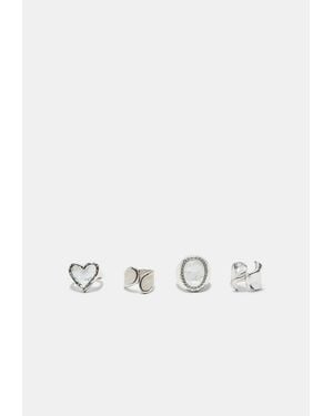 Stradivarius Set 4 Anelli Con Cuore E Pizzo - Bianco