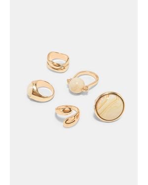 Stradivarius Set 5 Anelli Con Perline - Bianco