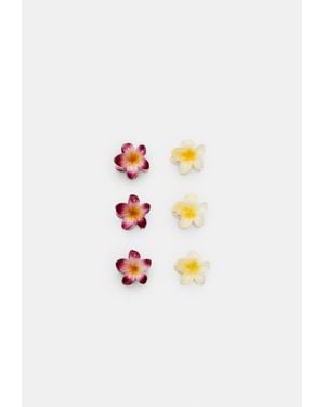 Stradivarius Set Di 6 Mini Mollette A Fiore - Bianco
