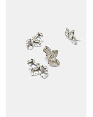 Stradivarius Set Di 2 Mini Orecchini A Ventaglio - Grigio