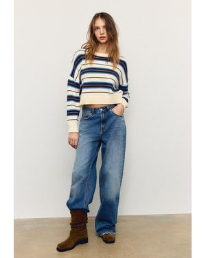 Stradivarius Maglione Crop A Righe - Blu