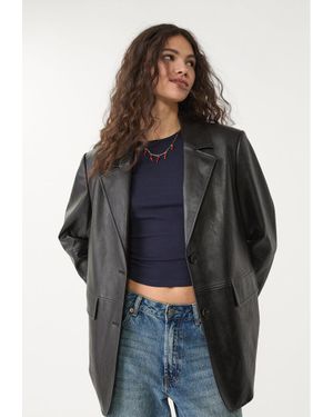 Stradivarius Blazer Effetto Pelle - Nero