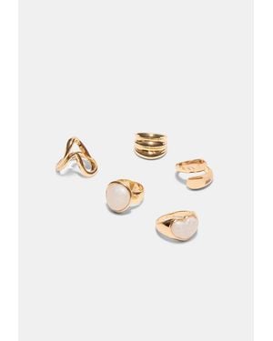 Stradivarius Set Di 5 Anelli Con Cuore - Bianco