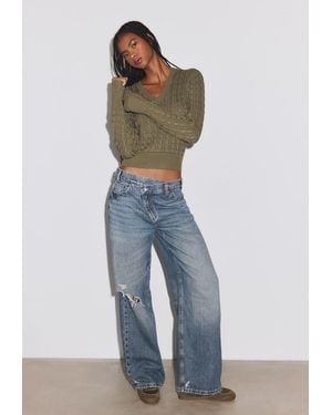 Stradivarius Jeans Wide Leg Con Vita Incrociata - Blu