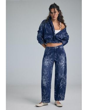 Stradivarius Jeans Barrel Jacquard Floreale - Blu