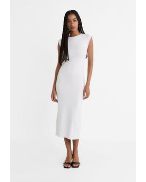 Stradivarius Vestito Midi A Coste - Bianco