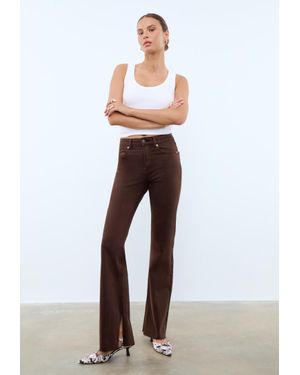Stradivarius D74 Pantaloni A Campana Elasticizzati Con Spacco - Bianco