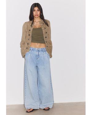 Stradivarius Jeans Wide Leg Con Pinces - Blu