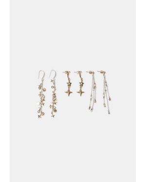 Stradivarius Set 3 Orecchini Luna E Stella - Metallizzato