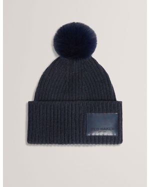 Ted Baker Sershii Rib Knit Branded Bobble Hat - Blue