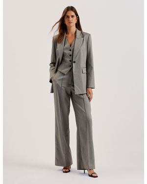 Ted Baker Herringbone Wide Leg Dress Trousers For Formal Trousers Business Workwear Stretchy Tailored Trousers - Grey