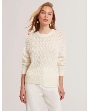 Ted Baker Jocieyy Pointelle Cable Knit Wool Jumper - Natural