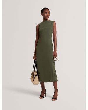 Ted Baker Dahrcy Pleat Detail Sleeveless Column Midi Dress - Green