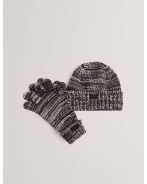Ted Baker Scoty Marled Knit Beanie Hat & Gloves Set - Grey