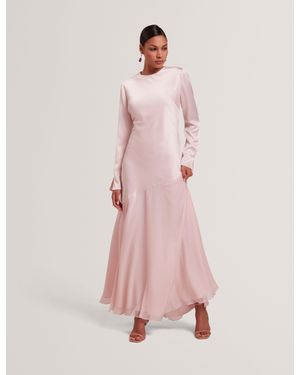 Ted Baker Shkye Satin Long Sleeve Maxi Dress With Chiffon Hem - Pink