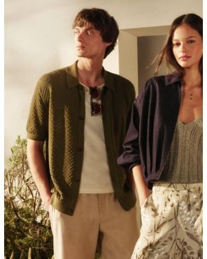 Ted Baker Domati Diamond Crochet Knit Short Sleeve Shirt - Green