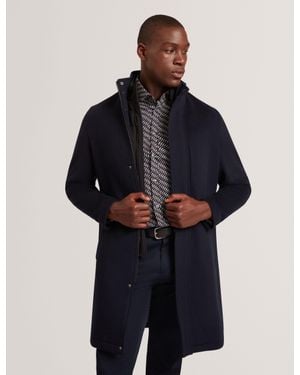 Ted Baker Morleey Funnel Neck Wool Coat With Detachable Lining - Blue