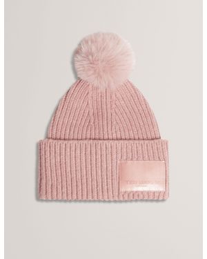 Ted Baker Sershii Rib Knit Branded Bobble Hat - Pink