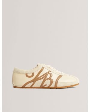 Ted Baker Tedison Script Logo Low Top Leather Trainers - Natural
