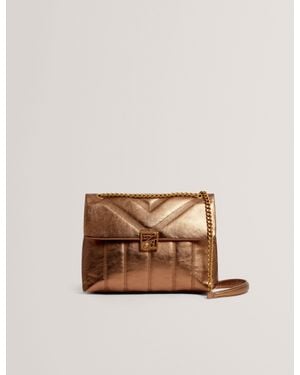 Ted Baker Anisiaa Metallic Leather Tb Detail Shoulder Bag - Natural