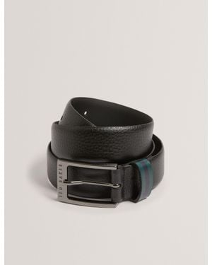 Ted Baker Kendon Grained Leather Belt With Striped Loop - Black