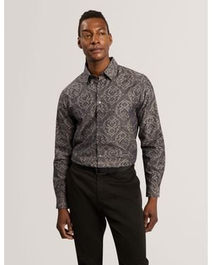 Ted Baker Damzen Cotton Jacquard Shirt - Grey