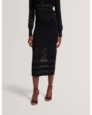 Ted Baker Cairie Sheer Panel Knit Midi Pencil Skirt - Black