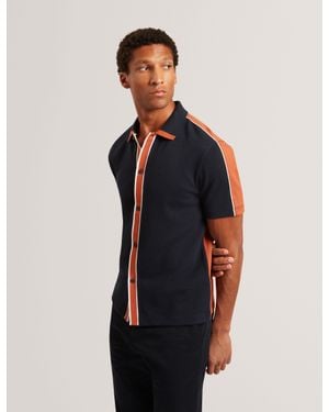Ted Baker Tirvin Short Sleeve Two-Tone Cotton Blend Polo Shirt - Blue