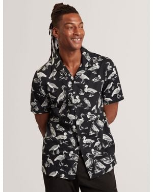 Ted Baker Yamal Duck Print Cotton Short Sleeve Shirt - Black