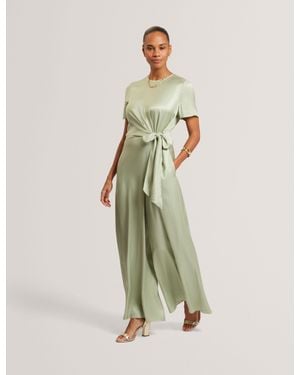 Ted Baker Corza Tie Detail Short Sleeve Wide Leg Jumpsuit - Green