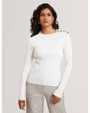 Ted Baker Bleana Rose Button Long Sleeve Knit Top - White